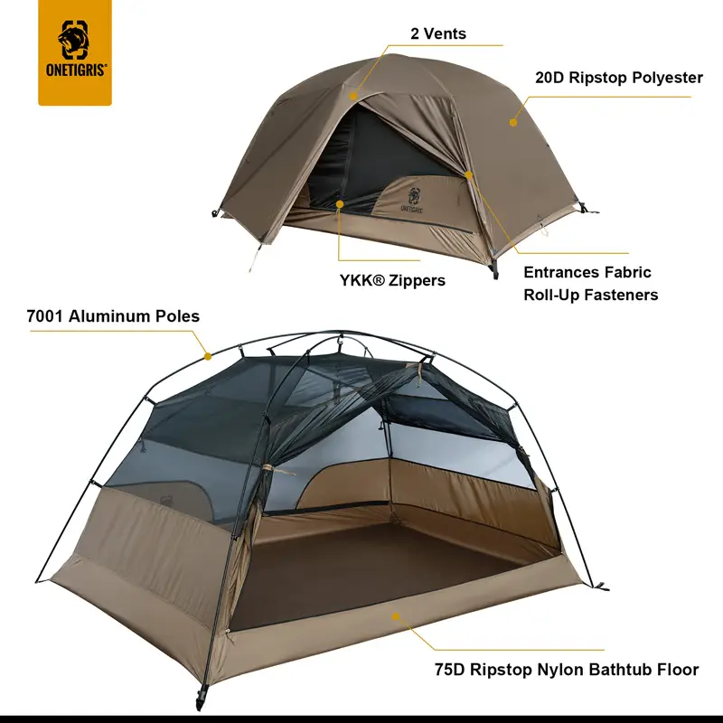 OneTigris COSMITTO 2.0 Camping tent for Two Person 3-Season Easy Setup Instant Travel Tent For Hiking Trekking Fishing Beach - Image 6