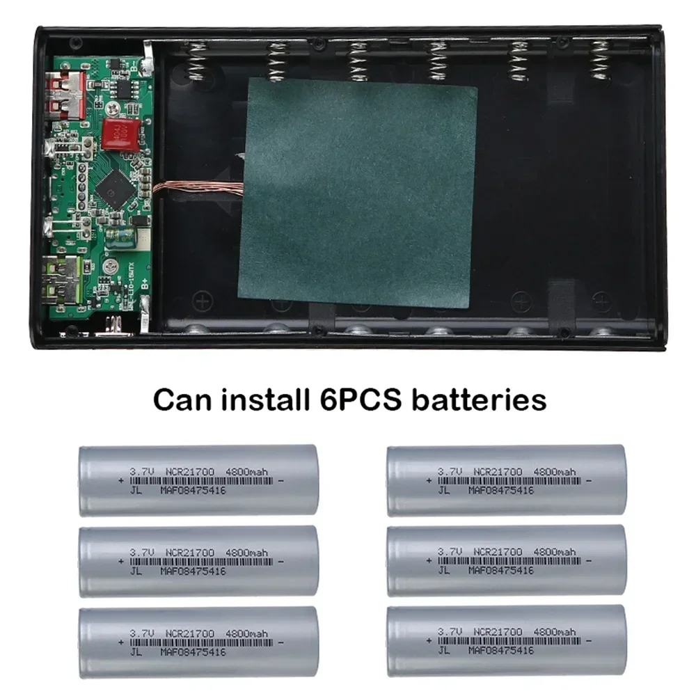 Supporto per banca di potere Custodia a conchiglia fai-da-te 21700 Custodia a conchiglia per batteria Organizzare la scatola del caricabatteria Doppio USB 6x21700 con luce a LED - immagine 4