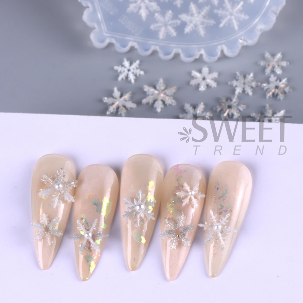 5D Winter Snowflake Nail Art Silicone Mold Embossed Christmas Snowflakes Balloon Mold Templates Carving Stencil Accessories Tool