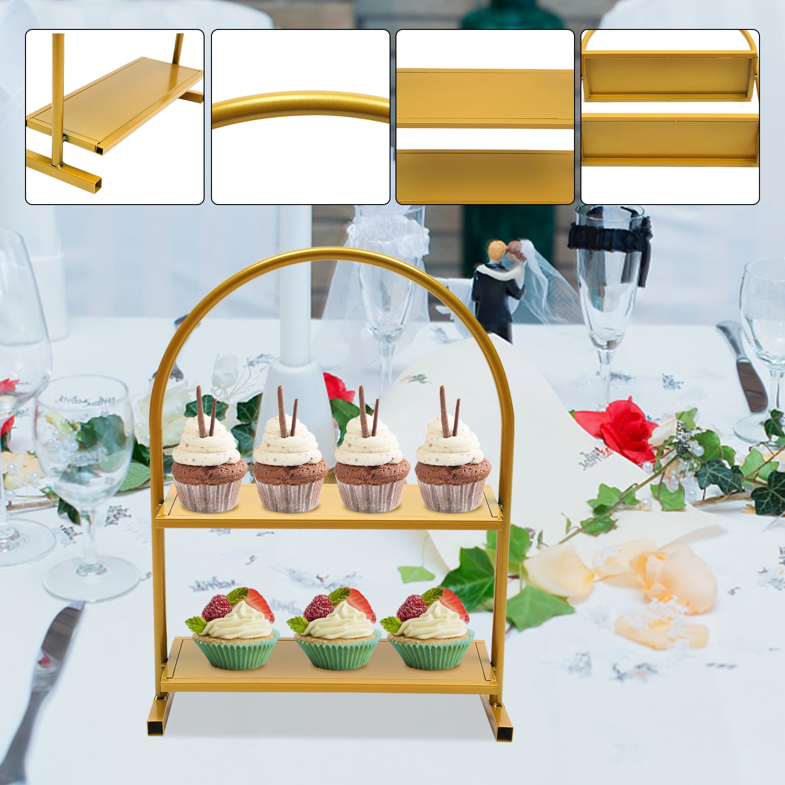 

2 Tier Cupcake Display Arch Snack Stand Cake Gold Dessert Wedding Metal Cake Stand Holder Dessert Plate For Wedding Party