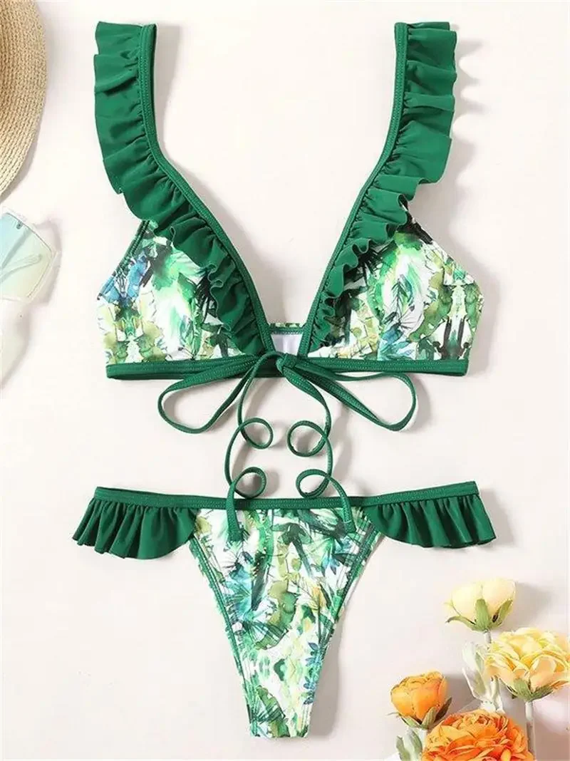 

Индивидуальный купальник бикини с цветочным принтом для женщин, пляжная одежда для отдыха, летняя мода, 2023
