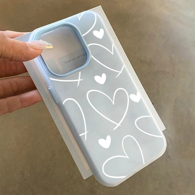 Elegant White Love Heart Phone Case with 2-in-1 Matte Finish
