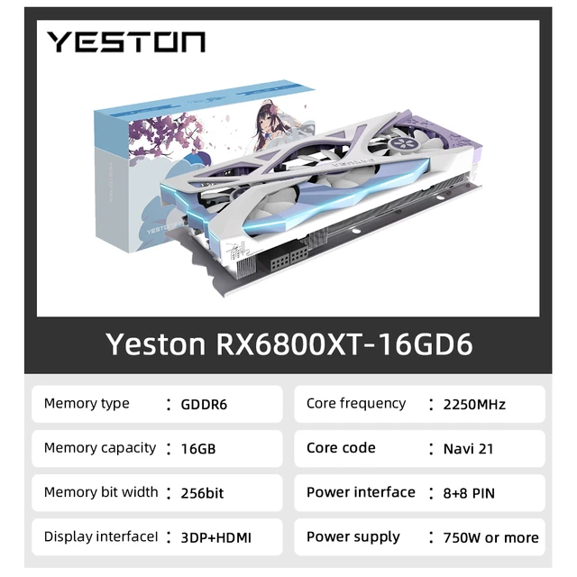 YESTON New Graphic Card RX6800XT 16GB 256Bit RX 6800 XT GDDR6 AMD