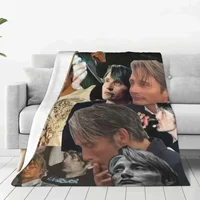 Mads Mikkelsen Warm Soft Blanket Actor Star Photos Airplane Travel Throw Blanket Winter Funny  Flannel Bedspread Sofa Bed Cover 1