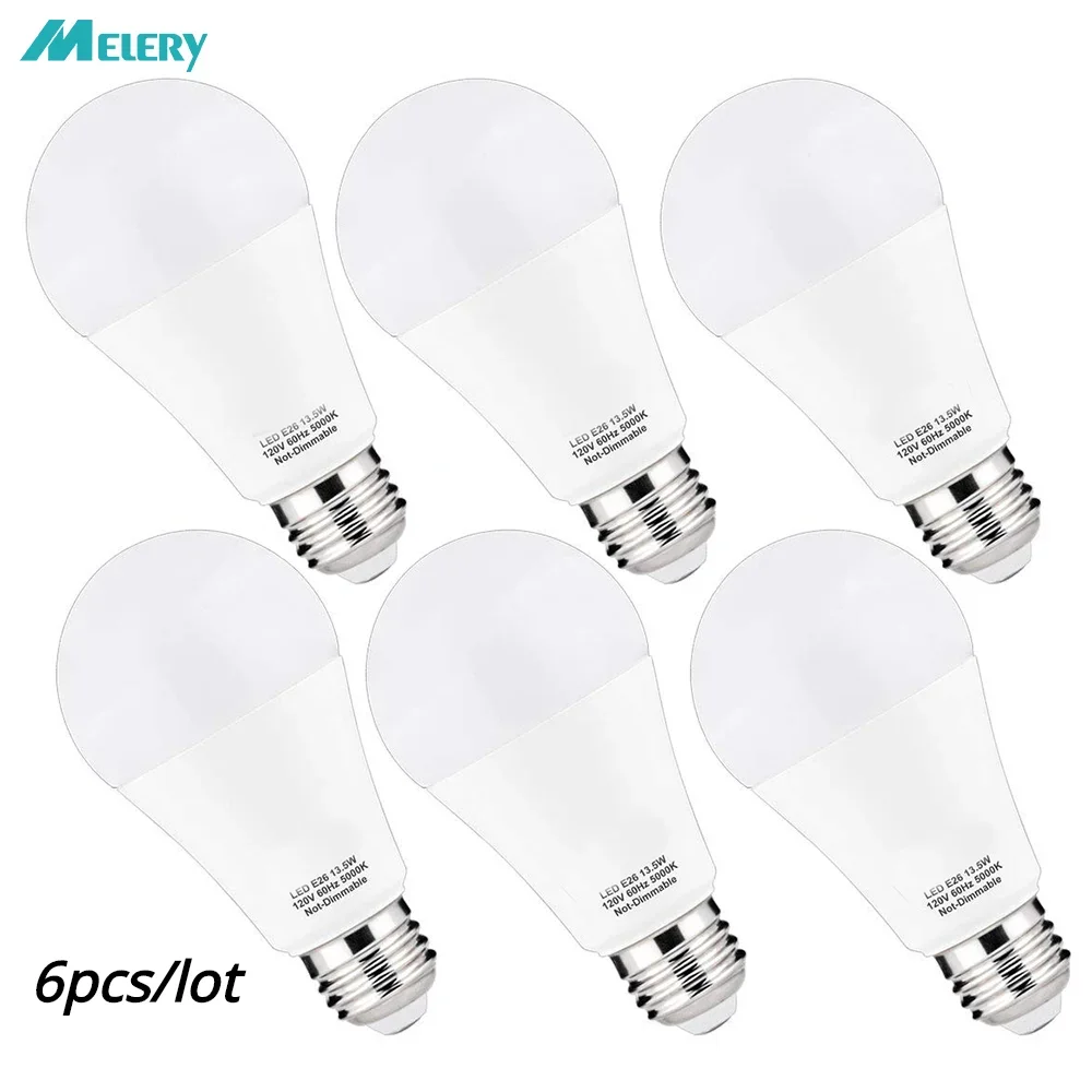 

Лампочка E27 светодиодный, 100 Вт, эквивалент A19, теплый белый свет, 2700 к, лампа дневного света 5000K, 13,5 Вт, лм, освещение для дома, кухни, спальни, 6 упаковок