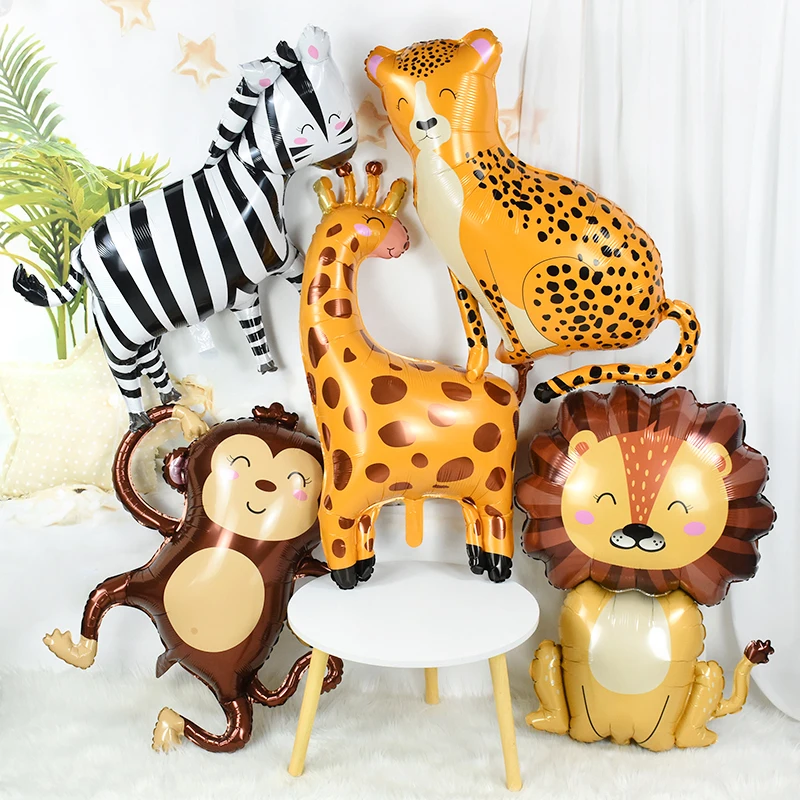 

1Pc Cartoon Animals Lion Monkey Elephant Leopard Foil Balloon Jungle Safari Birthday Party Air Globos Decorations Kids Gift Toys
