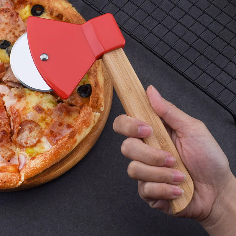 Wooden handle stainless steel Pizza Cutter Knife Type Single-wheel Pizza Wheel Knife