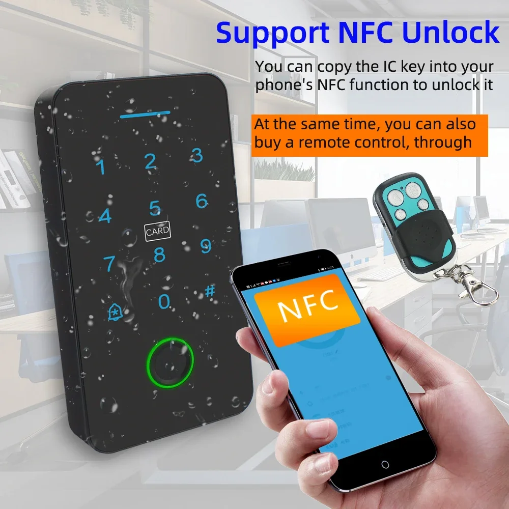 

Waterproof NFC Bluetooth Tuya APP Access Control 13.56Mhz RFID Card Biometric Fingerprint Access Control Keypad Door Lock