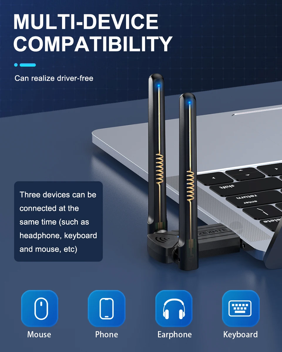 Zexmte-adaptador Bluetooth Dual Band Usb Transmissor Receptor de Áudio Dongle Driver Livre Win 10 11 150m - Imagem 5