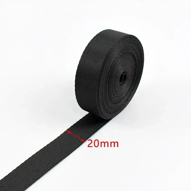 Durable Black Nylon Webbing Strap - Versatile 10m x 10-100mm Roll for DIY Projects & Accessories