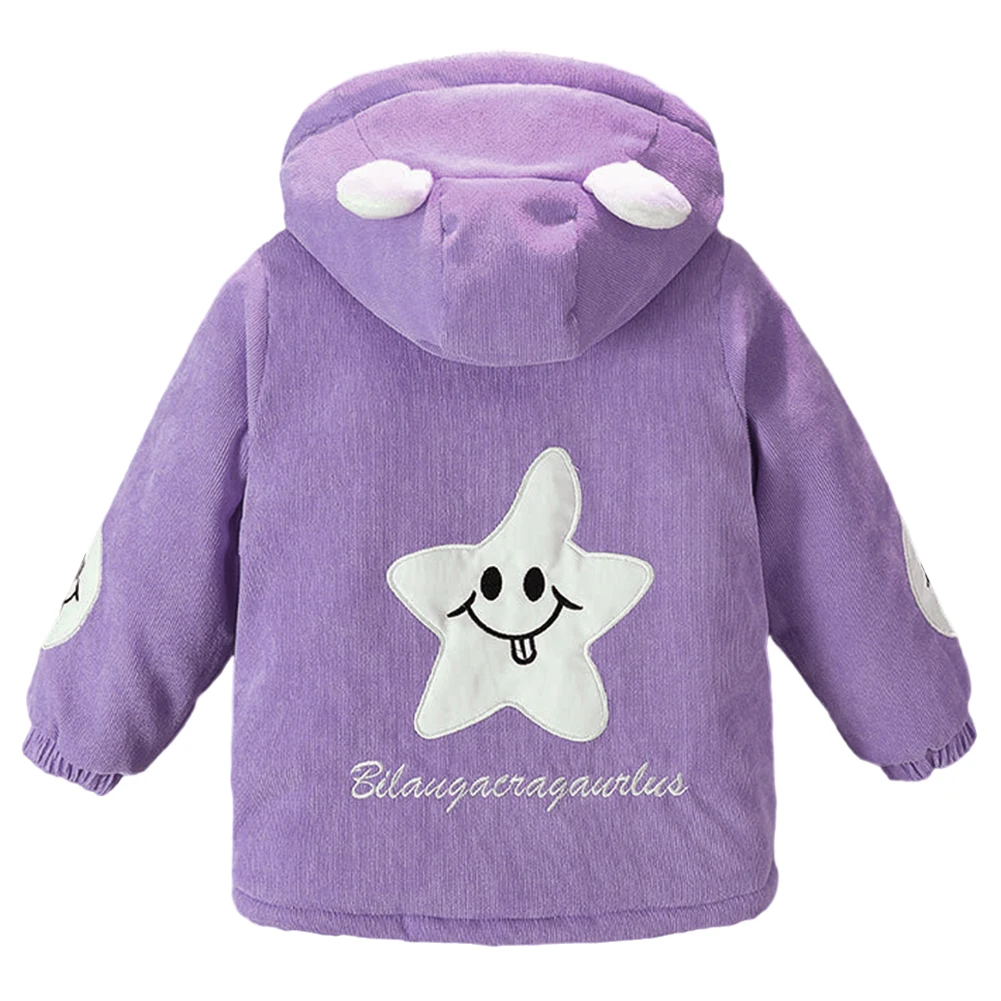 

Girls Cotton-Padded Coat Winter Children's Fleece Thickened Corduroy Jacket Printed Ear Hooded Kids Warm Corduroy Jacket