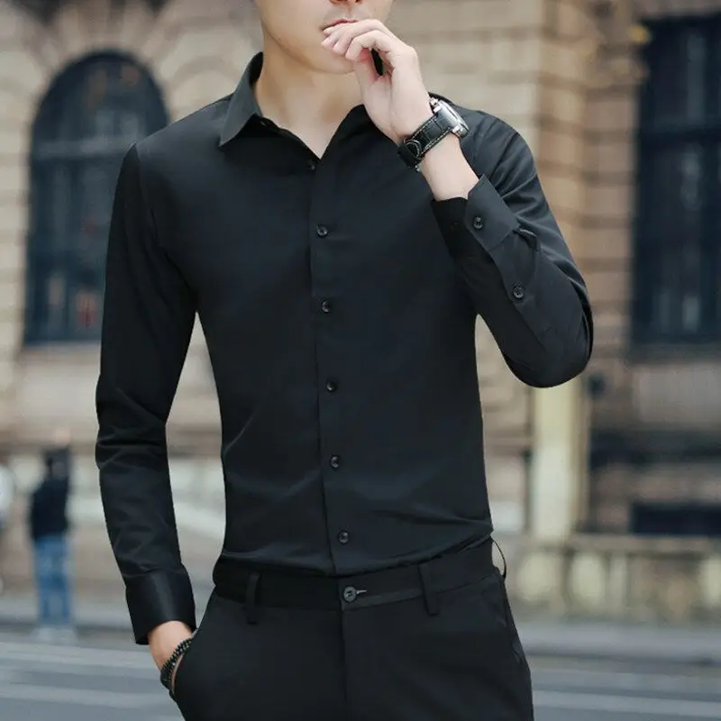 H139 Customized business solid color temperament slim dress shirt long sleeve long sleeve men's formal groom shirt professional