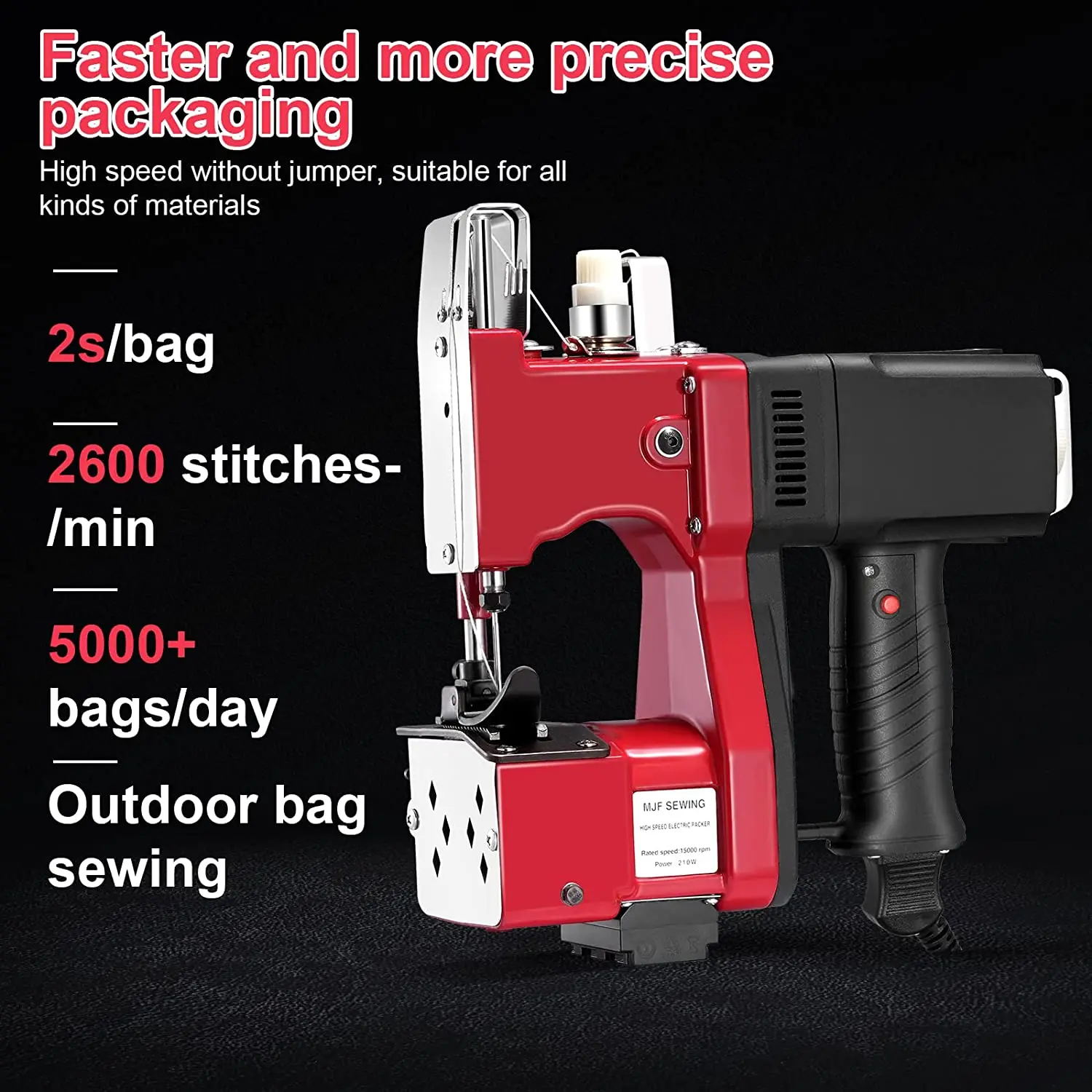 GK9-886 210W Portable Bag Closer Stitching Sewing Electric Gun