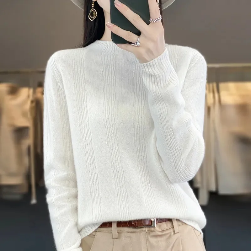 

Sweaters Round Neck Pullover Women Keep Warm Long Sleeves Solid Color Bottoming Shirt Autumn Winter Cashmere Commuting Style