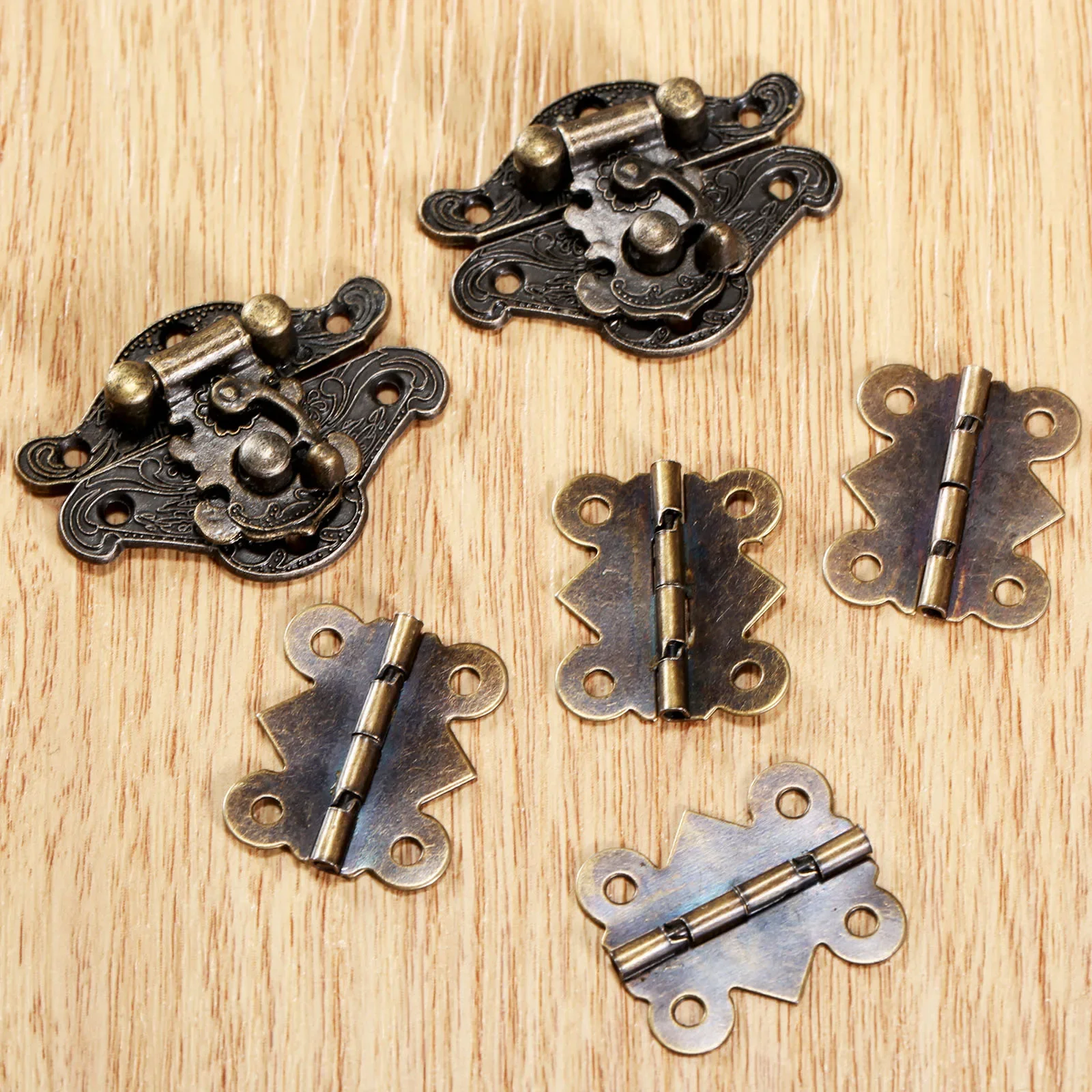 Vintage Antique Bronze Jewelry Wooden Box Case Toggle Hasp Latch with Cabinet Hinges Furniture Accessories Hardware 6Pcs/set jewelry box cabinet door hinges furniture hardware toggle latches jewelry box hasps decorative latches