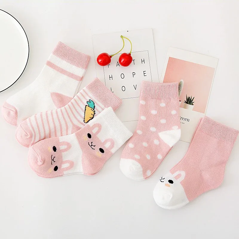 kids socks 5 pairs lot soft cotton boy girl baby infant fashion stripe warm for autumn winter 0-6 years children cartoon