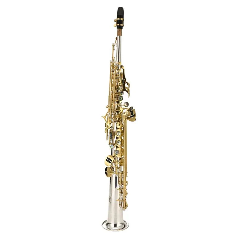 

MARGEWATE Soprano Saxophone Straight Pipe Brass Silver Plated Body Gold Lacquer Key Sax New Playing Musical Instrument with Case