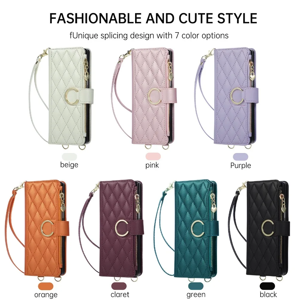 Quilted Zipper Card Holder Wallet Crossbody Phone Case