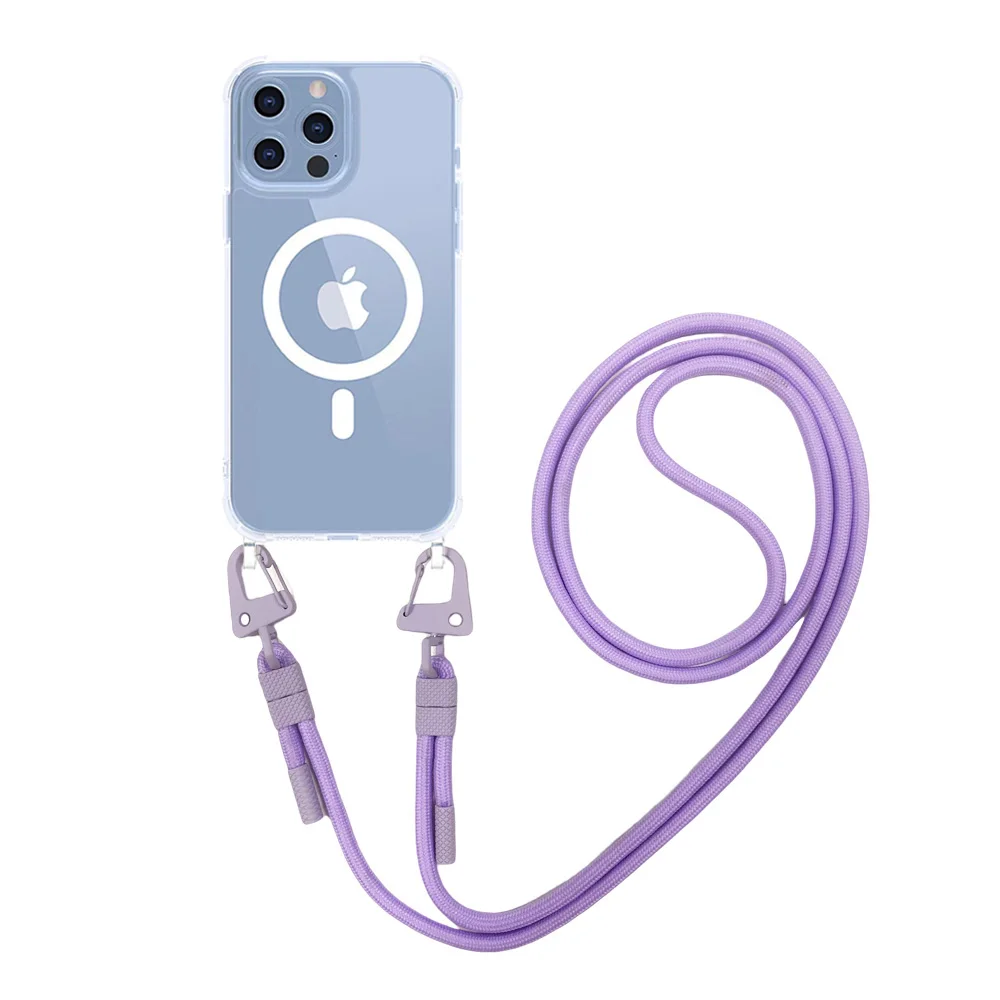 Magnetic Wireless Charging Crossbody Lanyard Case with Hard PC Cover