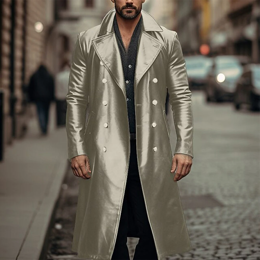 

Fashionable Mens Waterproof Coat Double Breasted Pu Leather Outerwear Available in Multiple Sizes and Colors