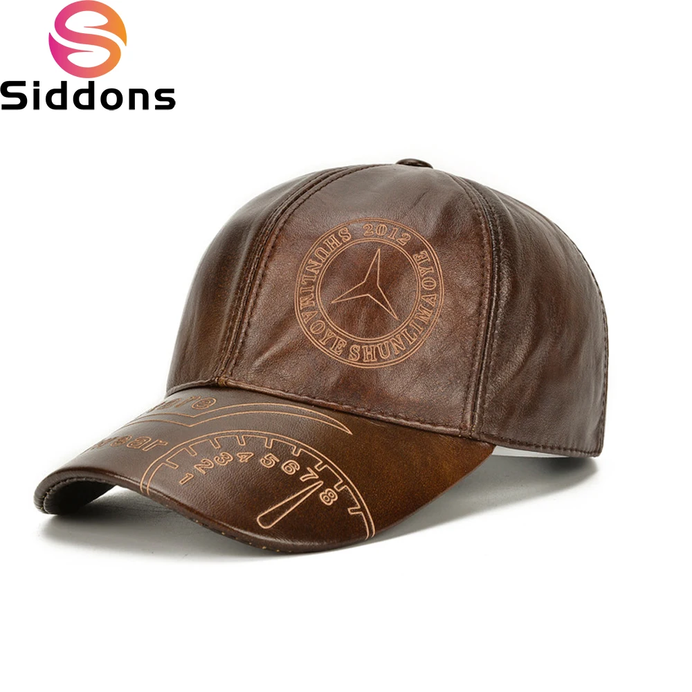 Men Genuine Cowhide Leather Baseball Cap Casual Leather Hat Autumn Winter Cowhide Ear Protection Caps yoga baseball hats