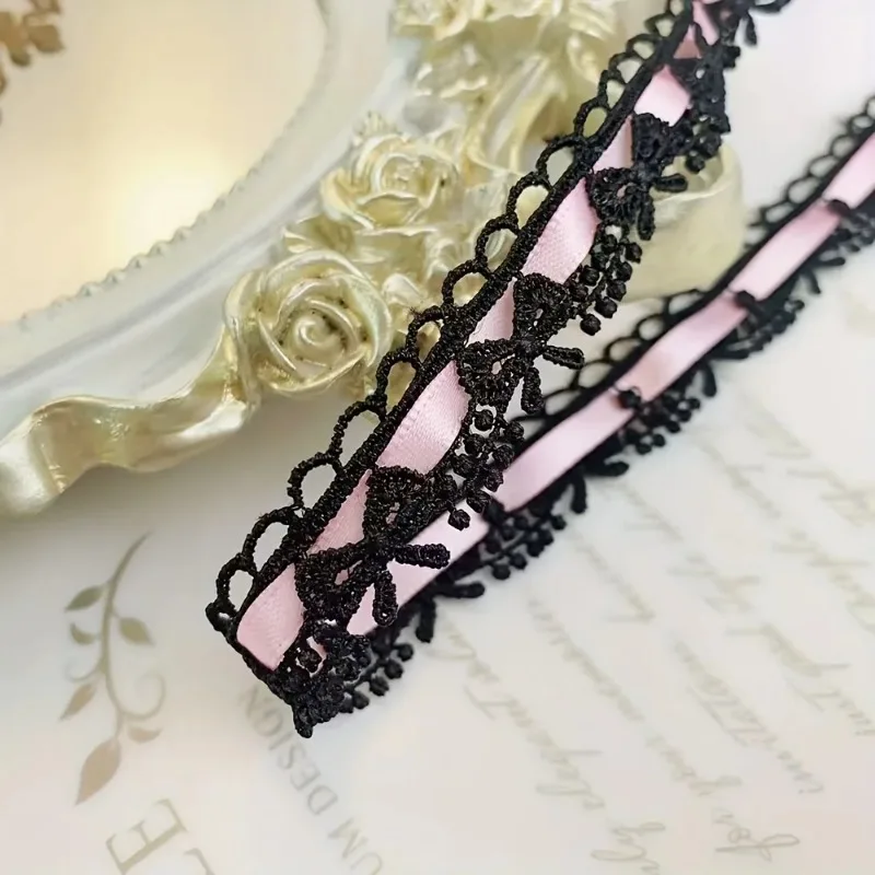 Pink & White Flower Bow Ribbon - 1.8cm Wide Lace Trim for Crafts & Decoration, 1 Yard