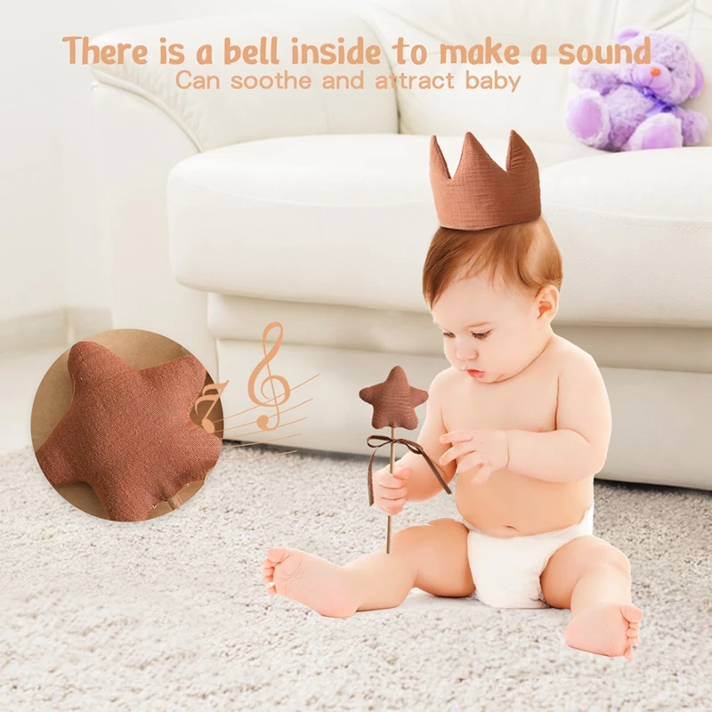 0-3 Baby Birthday Party Toy Decorative Cap Cotton Wood Wishing Star Fairy Stick Growth Birthday Crown Shower Photo Props Gifts