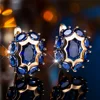 Blue Crystal Green Black White Oval Zircon Stone Hoop Earrings For Women Fashion Female Gold Color Wedding Jewelry