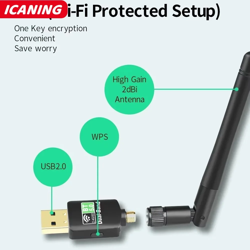 600Mbps USB 블루투스 5.0 Wifi 어댑터 2 in 1 PC BT wifi5 2.4G 5G 동글 Usb 무선 WiFi 수신기 네트워크 카드