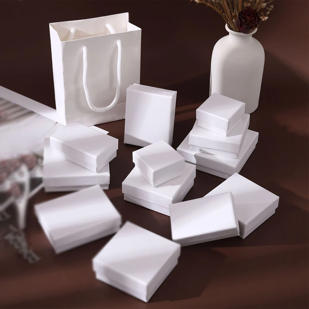 24pcs White Jewelry Paper Gift Box Handmade Cardboard Ring Earring Storage Case Bracelet Necklace Display Box with Black Sponge