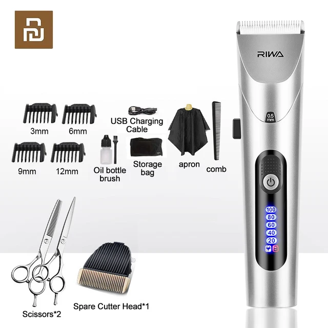 Youpin RIWA Hair Clipper Professional Electric Trimmer For Men With LED Screen Washable Rechargeable Men Strong Power Steel Head 1