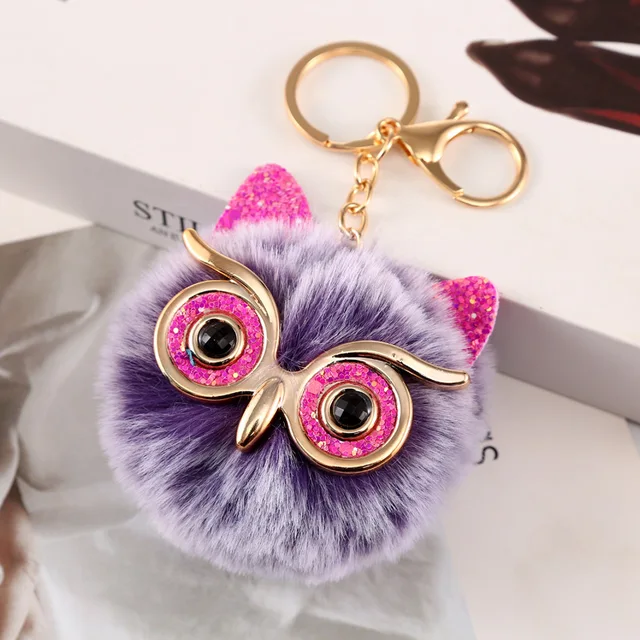 Round Snowy Owl Bag Charm, Animal Keychain