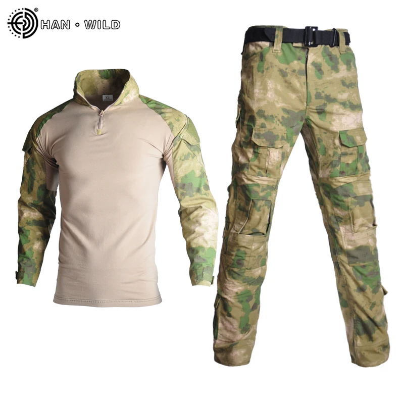 Camicia Uniforme Militare + Pantaloni Con Gomitiere Al Ginocchio Outdoor Softair Paintball Tactical Ghillie Suit Camouflage Hunting Clothes