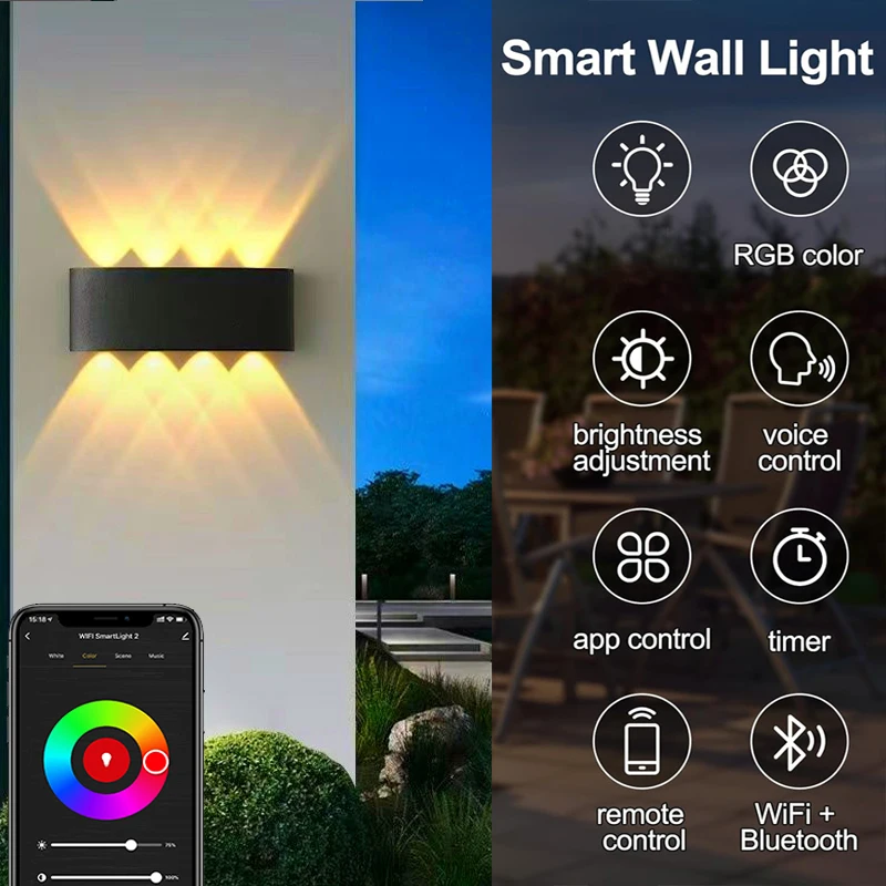 Smart RGB Outdoor Light,2700K-6500K Ambience Wall Sconce Color Changing,WiFi App Control Up Down Lights,Works with Alexa Google