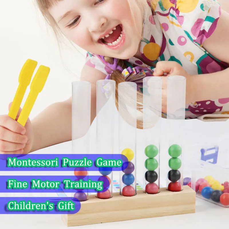 Children Fine Motor Training Montessori Toys Wooden Test Tube Clip