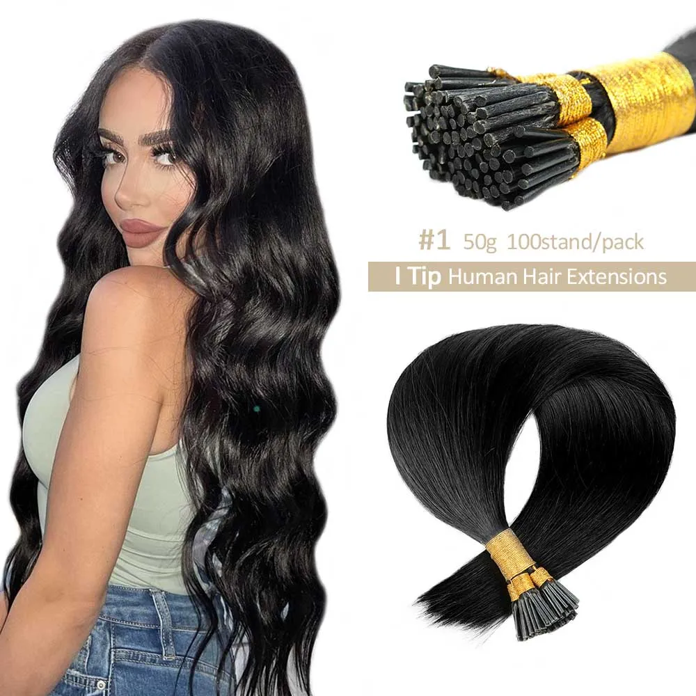 I Tip Hair Extensions Real Human Hair Pre Bonded Silky Straight Itips Human Hair Extensions Jet Black Remy Hair Extensions 50g