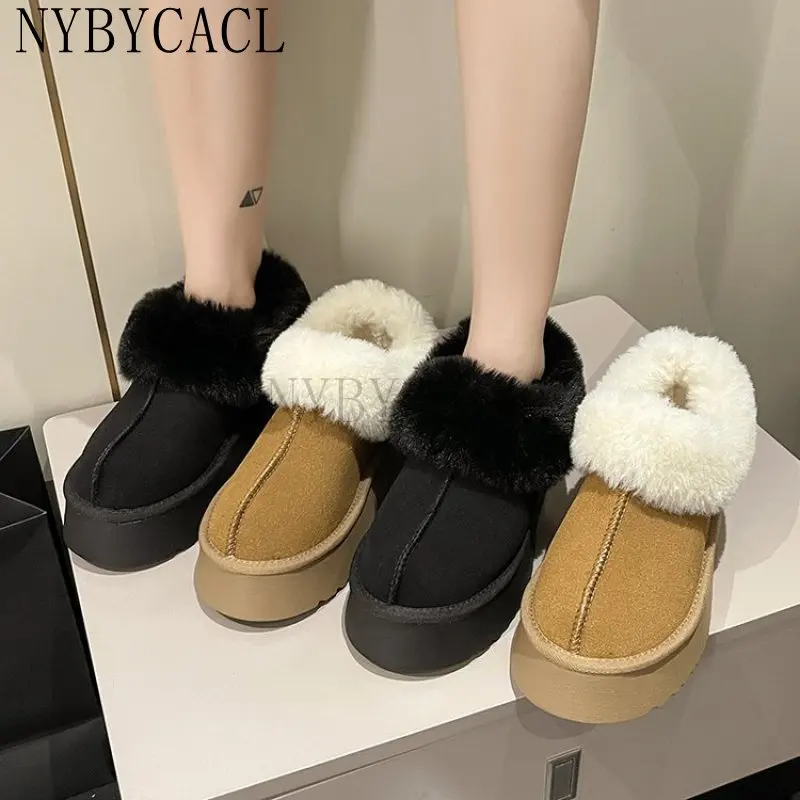 Women's Snow Boots 2023 Winter New Design Fluffy Keep Warm Ankle Boots Ladies Home Slides Anti-slip Warm Cotton platform shoes