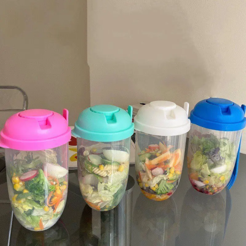 

Fresh Fruit Vegetable Salad Cup Shaker Bottles Drinkware Dressings Container with Fork Fashion Food Shaker Fresh Fruit Container