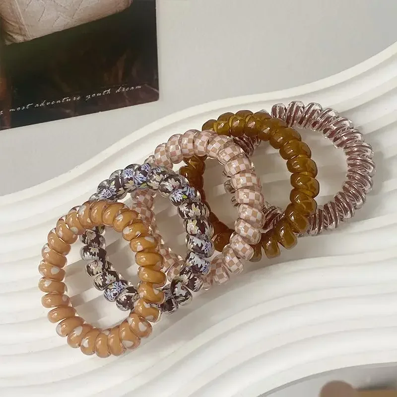 Spiral Coil No-Crease Hair Ties - 5 Pack Elastic Ponytail Holders