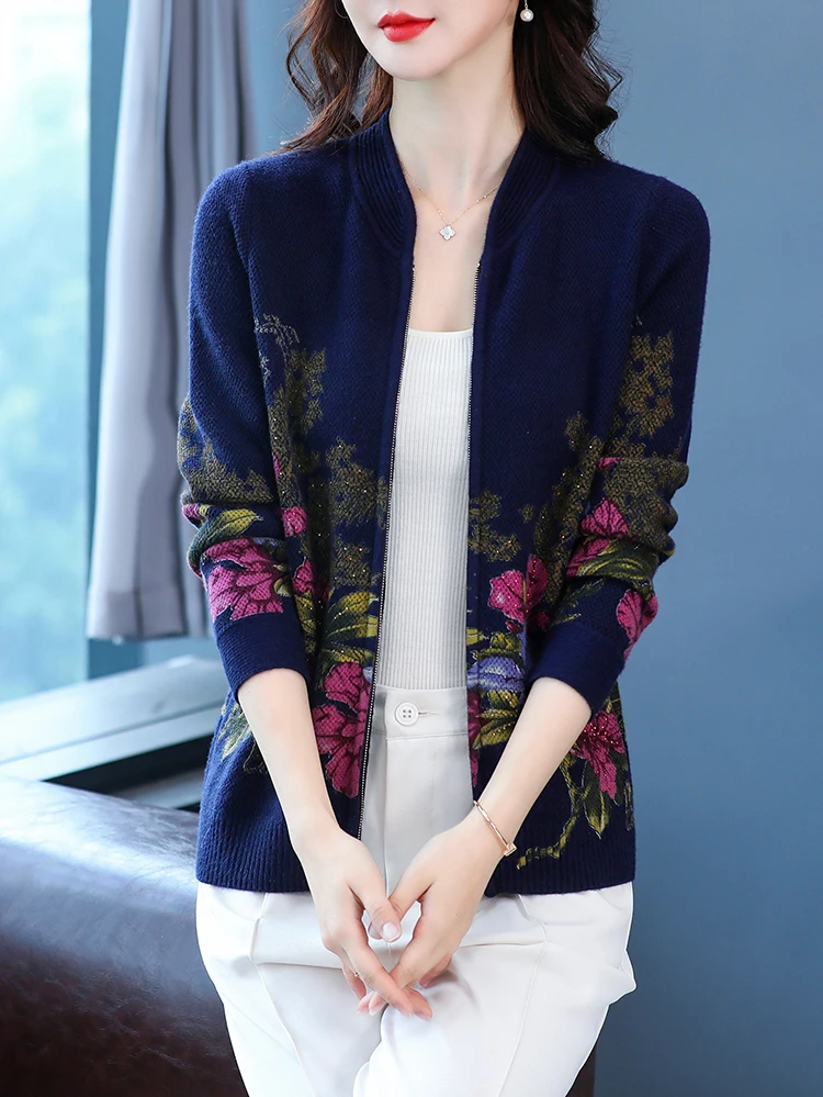 YISU Sweater Cardigan Women 2023 Autumn Winter O-Neck Coat Zipper