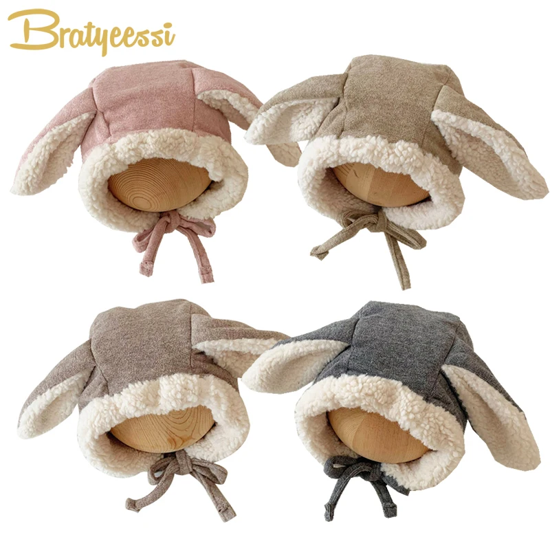 Lamb Wool Baby Winter Hat Infant Bonnet Long Ears Bunny Thicken Newborn Beanie Kids Girl Cap Warm Ears Korean Toddler Boys Hats