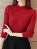Women’s mock neck long sleeve knitted sweater with ruffle details and solid color, perfect for winter casual wear.