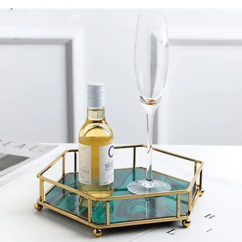 

Light Living Glass European Iron Luxury Room Style Tea Storage Set Gilded Tray Art Swing Decoration