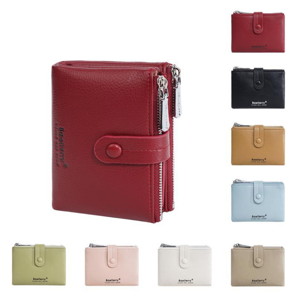Fashion Women Short Type PU Purse Simple Double Zipper Coin Bag Travel Dollar Card Holder Storage Small Bag Wallet For Girls