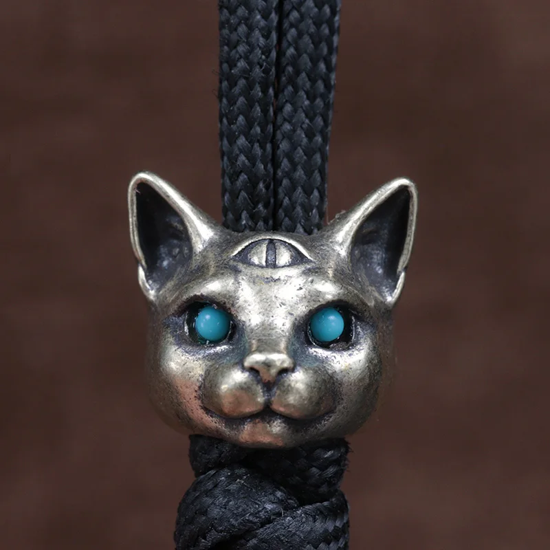 Three Eyed Egyptian Cat Brass Knife Beads EDC DIY Paracord Woven Bracelets Lanyard Pendants Accessories Outdoor Tool Hangings paracord accessories,paracord bracelet,outdoor accessories,paracord bracelet accessories,paracord lanyard pendants,outdoor knife lanyard