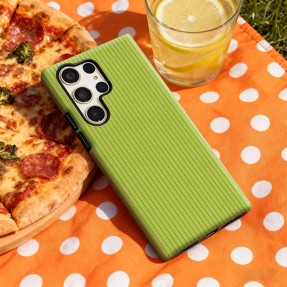 Glossy Bright Green Vertical Stripes Double-Layer Phone Case