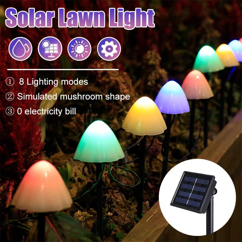 Mushroom String Lights Solar Fairy Lawn Lamp Outdoor Landscape Camping Garden Party Terrace Decoration Lights