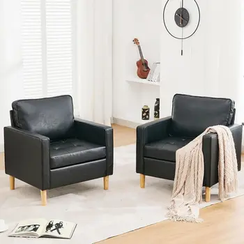 Faux Leather Accent Chairs Set 1