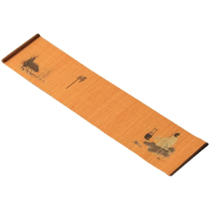 Handwoven Bamboo Tea Mat Set - Printed Classical Chinese Tea Tray Coaster, Zen Meditation Table Runner, Heat-Resistant Cup Pad,