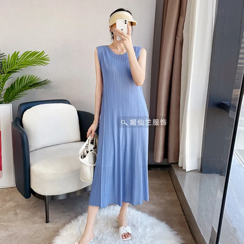 

YUDX Miyake Pleated Sleeveless Vest Summer Tea Break Sexy Women's Skirt Small Crowd Design Casual Birthday or Women Mini Dress